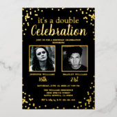 Double Photo Black Gold Birthday 箔招待状 (正面)