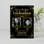 Double Photo Black Gold Birthday 箔招待状 (立ち正面)