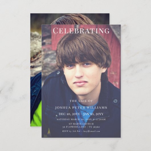 Double Photo Masculine Funeral Service 招待状 (正面/裏面)