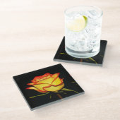 Double Red and Yellow Rose Bloom ガラスコースター (アングル)