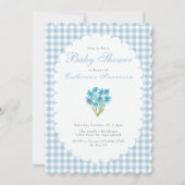 Double Sided Baby Shower Invitation Blue Flowers 招待状 (正面)