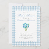 Double Sided Baby Shower Invitation Blue Flowers 招待状 (正面)