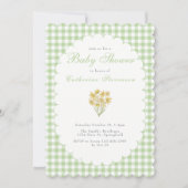 Double Sided Baby Shower Invitation Green Flowers 招待状 (正面)