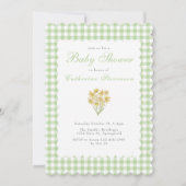 Double Sided Baby Shower Invitation Green Flowers 招待状 (正面)