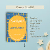 Double-Sided Blue Yellow Bright Plaid Hand-Drawn 招待状