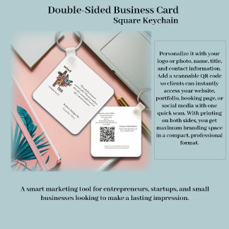Double Sided Business Card Square Keychain キーホルダー