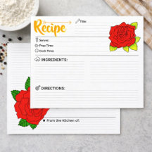 Double Sided Cute Flower Floral Blank Recipe Card