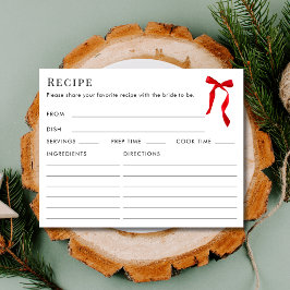 Double Sided Elegant Red Bow Recipe Bridal Shower エンクロージャーカード