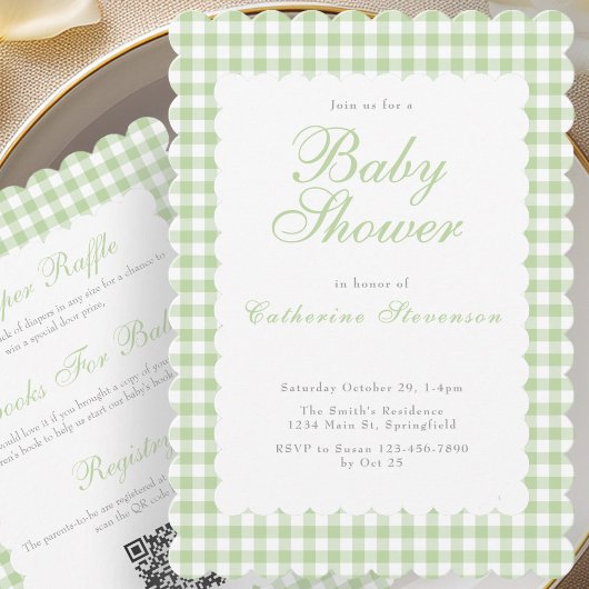 Double Sided Green Baby Shower Invitation 招待状