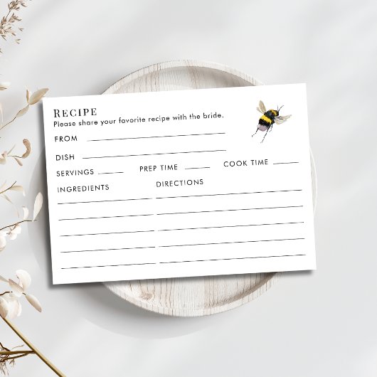Double Sided Honey Bee Bridal Shower Recipe  エンクロージャーカード