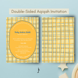 Double-Sided Light Yellow Bright Plaid Hand-Drawn 招待状