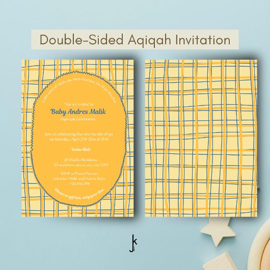 Double-Sided Light Yellow Bright Plaid Hand-Drawn 招待状