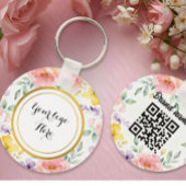Double sided Logo QR Code floral keychain キーホルダー