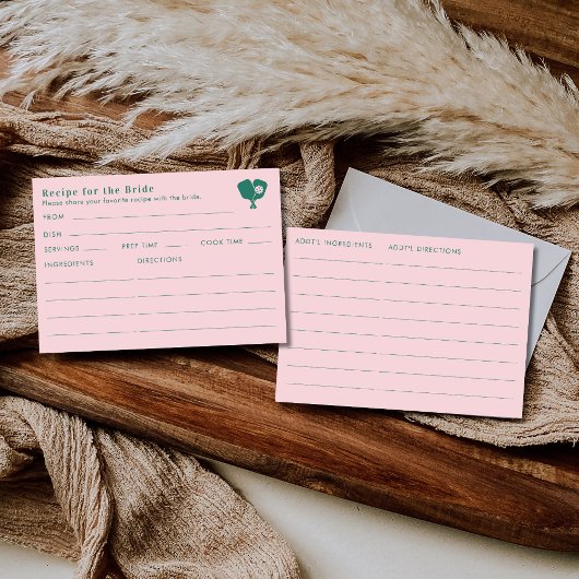 Double Sided Pink Green Bridal Shower Recipe エンクロージャーカード