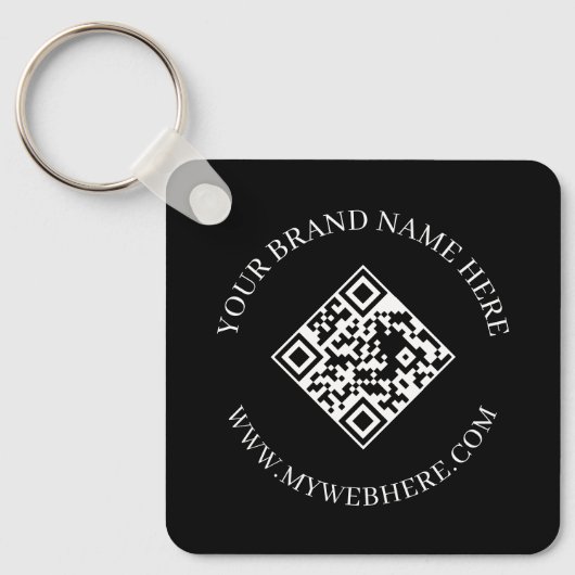 Double Sided QR Code Custom Text Black Keychains キーホルダー (正面)