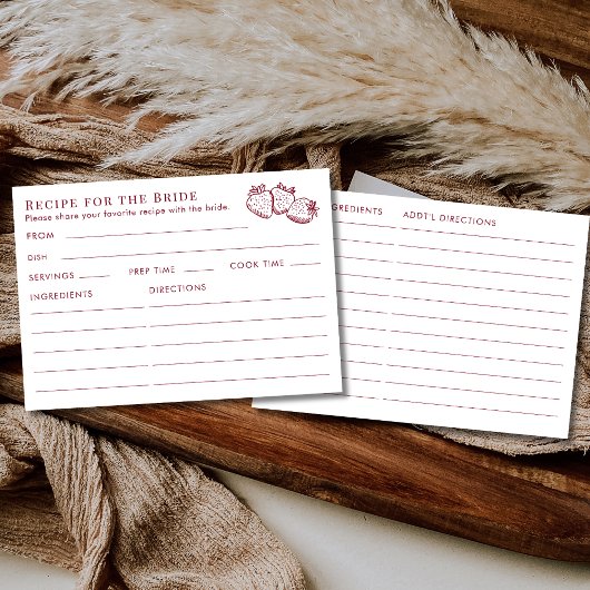 Double Sided Red Strawberry Bridal Shower Recipe  エンクロージャーカード