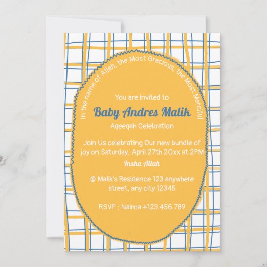 Double-Sided White Yellow Bright Plaid Hand-Drawn 招待状 (正面)