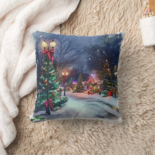 Double-Sided Winter Wonderland Throw Pillow クッション (ブランケット)