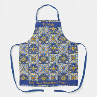 Double‑Text Azulejo Kitchen Apron  エプロン