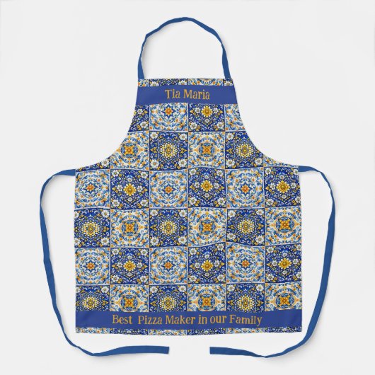 Double‑Text Azulejo Kitchen Apron  エプロン (正面)