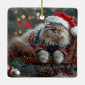 Double Trouble Persian Cat Christmas Personalized  セラミックオーナメント (裏面)
