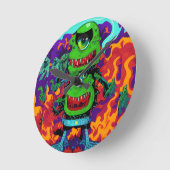 Double Up on Monstrosity - Ken Gage Art ラウンド壁時計 (傾斜)