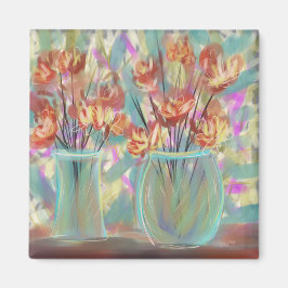 Double Vase Teal Bouquet Original Art マグネット