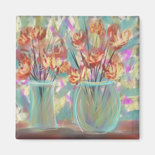Double Vase Teal Bouquet Original Art マグネット (正面)