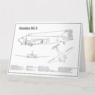 Douglas DC-3 – 飛行機の設計図スケッチ計画BD サンキューカード