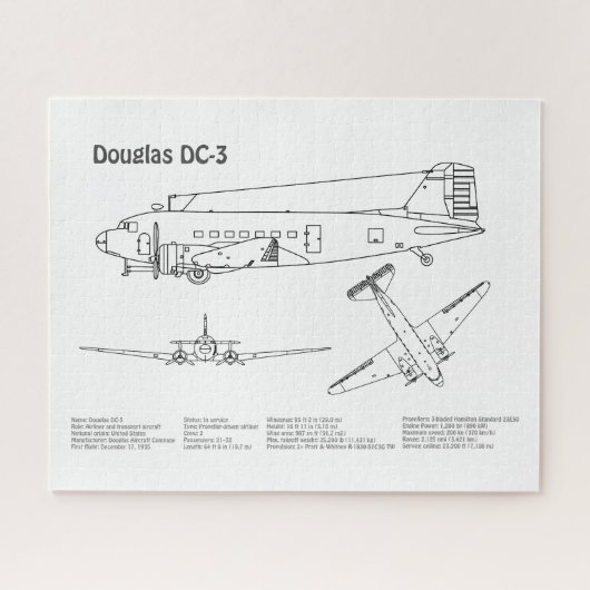 Douglas DC-3 – 飛行機の設計図スケッチ計画BD ジグソーパズル (横)