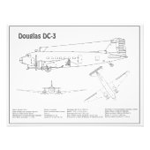 Douglas DC-3 – 飛行機の設計図スケッチ計画BD フォトプリント (正面)