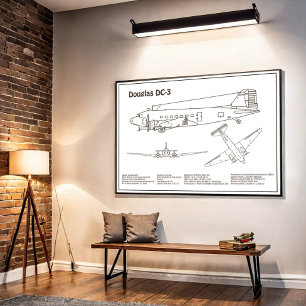 Douglas DC-3 – 飛行機の設計図スケッチ計画BD ポスター