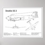 Douglas DC-3 – 飛行機の設計図スケッチ計画BD ポスター (正面)