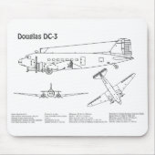 Douglas DC-3 – 飛行機の設計図スケッチ計画BD マウスパッド (正面)