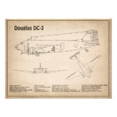 Douglas DC-3 – 飛行機の設計図スケッチ計画SD フォトプリント (正面)