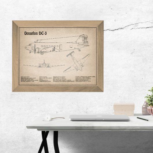 Douglas DC-3 – 飛行機の設計図スケッチ計画SD フォトプリント
