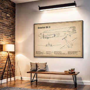 Douglas DC-3 – 飛行機の設計図スケッチ計画SD ポスター