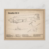Douglas DC-3 – 飛行機の設計図スケッチ計画SD ポストカード (正面)