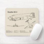 Douglas DC-3 – 飛行機の設計図スケッチ計画SD マウスパッド (マウス)