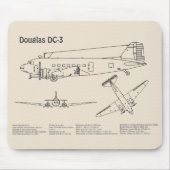Douglas DC-3 – 飛行機の設計図スケッチ計画SD マウスパッド (正面)