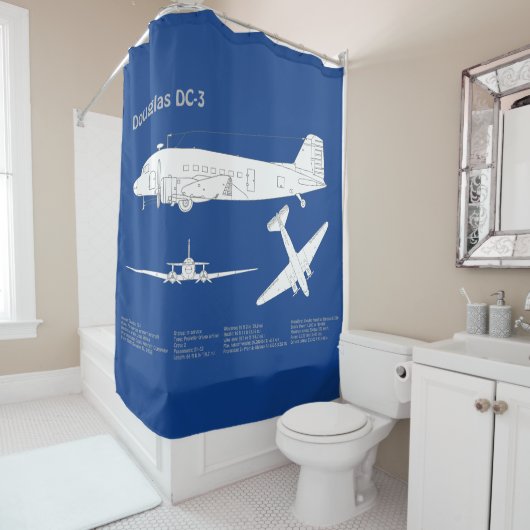 Douglas DC-3 – 飛行機設計図スケッチ計画ABD シャワーカーテン (インサイチュ)