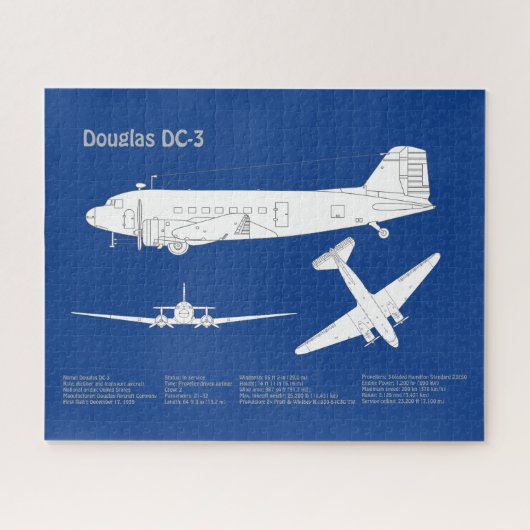 Douglas DC-3 – 飛行機設計図スケッチ計画ABD ジグソーパズル (横)