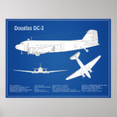 Douglas DC-3 – 飛行機設計図スケッチ計画ABD ポスター (正面)
