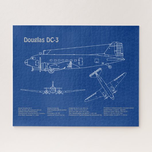 Douglas DC-3 – 飛行機設計図スケッチ計画AD ジグソーパズル (横)