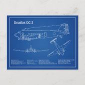 Douglas DC-3 – 飛行機設計図スケッチ計画AD ポストカード (正面)