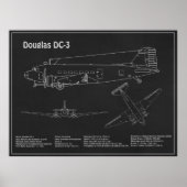 Douglas DC-3 – 飛行機設計図スケッチ計画PD ポスター (正面)
