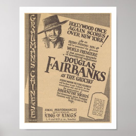 Douglas Fairbanks The Gaucho 1927 world premiere ポスター (正面)