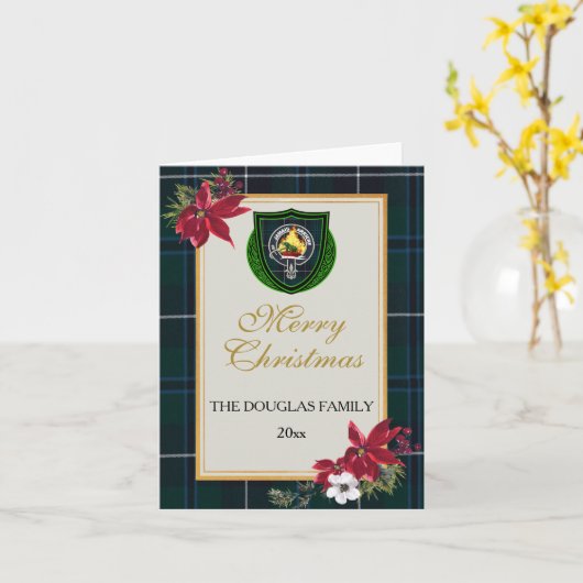 Douglas Scottish Clan Tartan & Crest カード (黄色い花)