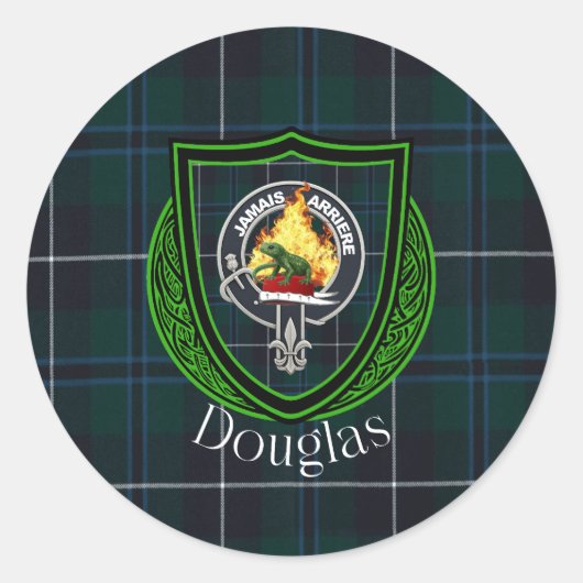 Douglas Scottish Clan Tartan & Crest ラウンドシール (正面)