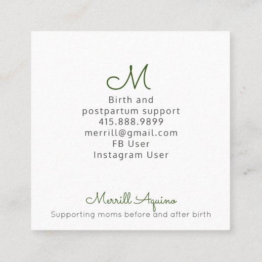 Doulaはモノグラムと手描きの花柄を整備します スクエア名刺 (裏面)